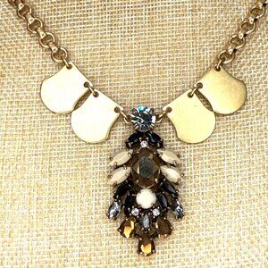 J. Crew Gold-Tone Statement Necklace With Faux Crystals & Chain Links